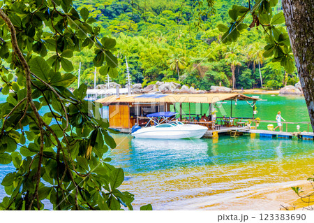 Mangrove and Pouso beach with swimming restaurant Ilha Grande Brazil. Mangrove and Pouso beach with swimming restaurant Ilha Grande Brazil. 123383690