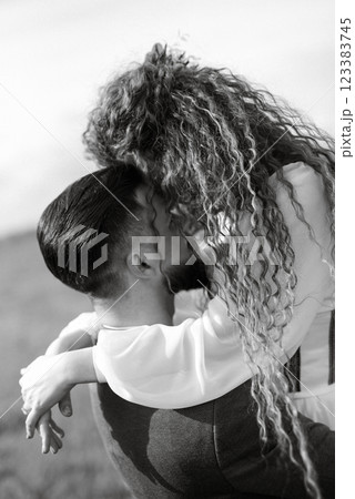 a bearded groom and a girl with green hair dance and twirl a bearded groom and a girl with green hair dance and twirl 123383745