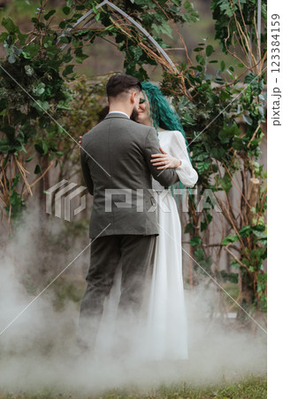 the first wedding dance of the bride and groom in the glade 123384159