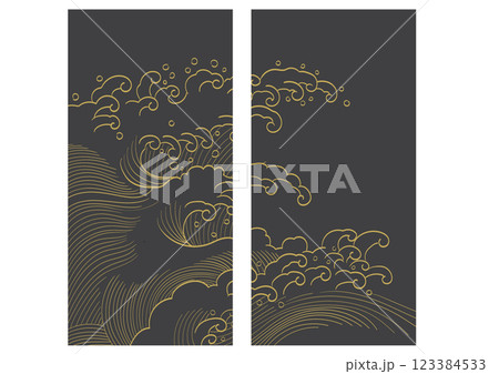 Japanese background with hand drawn line wave pattern vector. Abstract template with geometric curve pattern. Natural layout design in oriental style Japanese background with hand drawn line wave pattern vector. Abstract template with geometric curve pattern. Natural layout design in oriental style 123384533
