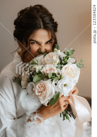 bride young girl in lingerie in the morning in the room bride young girl in lingerie in the morning in the room 123384824