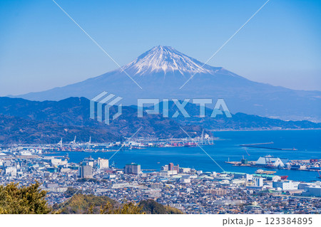 【静岡県】日本平から眺める、清水区の街並みと富士山 123384895