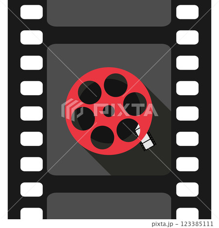 Film reel icon in movie filmstrip. Cinema movie icon symbol. Vector illustration Film reel icon in movie filmstrip. Cinema movie icon symbol. Vector illustration 123385111