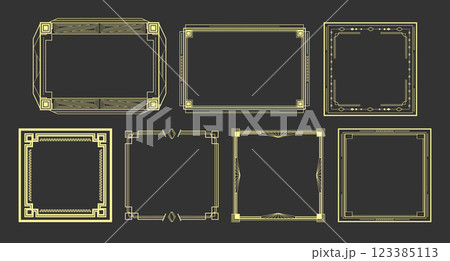 Collection of vintage retro Art Deco frames. Golden Art Deco borders in different shapes and design. Vector illustration 123385113