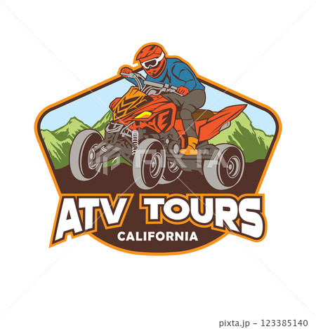 ATV Logo Racing sport vector illustration, perfect for t shirt, team club logo, merchandise and ATV Race competition event logo	 123385140