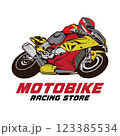 Motorbike racing vector illustration logo design, good for t shirt design and Team racing logo 123385534