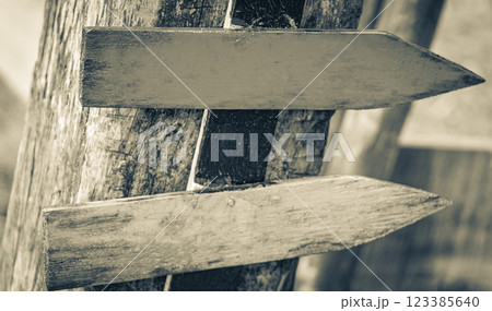 Colorful plain beach directional arrows on Ilha Grande Brazil. 123385640