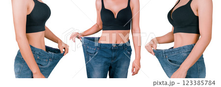 A young woman showing off a slim figure Exercise regularly collection set, be healthy and Clipping path. 123385784