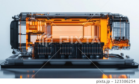 Advanced transparent battery design for futuristic energy solutions in technology development. Automotive battery 123386254