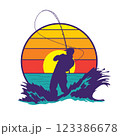 A man fishing vector illustration in retro style, perfect for t shirt design and fishing club logo 123386678
