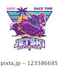 Jet ski Racing extreme sport vector illustration design in retro pop color, perfect for Event logo and t shirt design 123386685