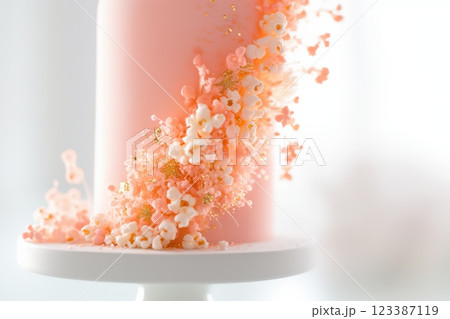 Elegant pastel cake with delicate popcorn decor Elegant pastel cake with delicate popcorn decor 123387119