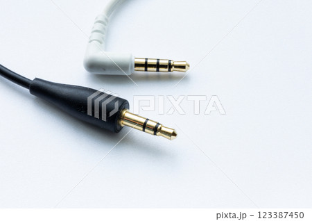 白背景の2本のイヤホンプラグのある風景イメージ 白背景の2本のイヤホンプラグのある風景イメージ 123387450
