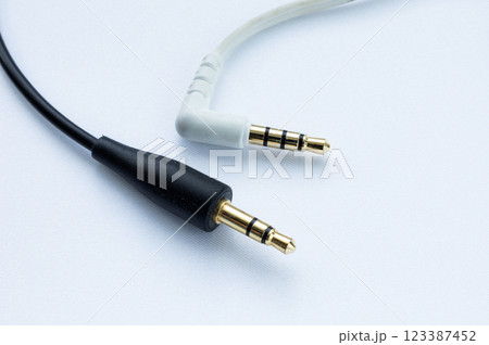 白背景の2本のイヤホンプラグのある風景イメージ 123387452