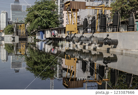A pumping station along a canal in Sukhumvit soi 4. A pumping station along a canal in Sukhumvit soi 4. 123387666