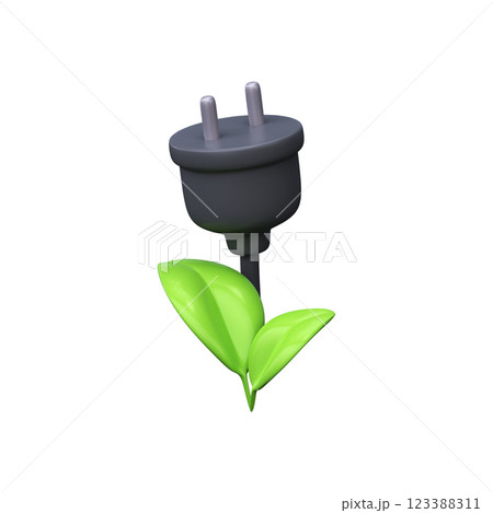 3d Green leaf with a plug. Ecology icon 3d Green leaf with a plug. Ecology icon 123388311