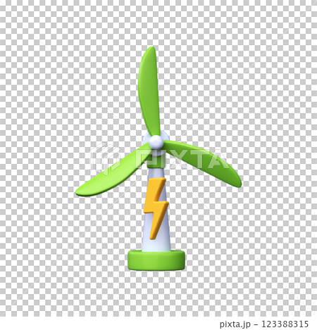Green energy concept. Environmentally friendly and renewable energy. 3d wind generator icon. 123388315