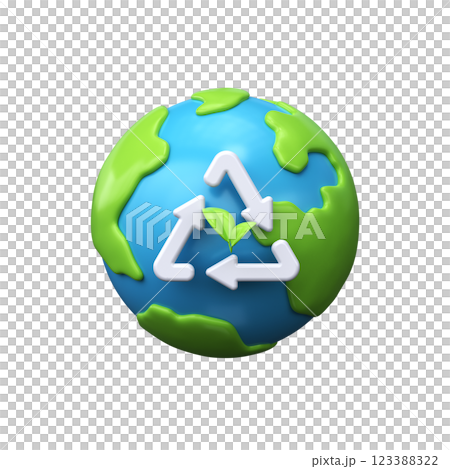 Planet earth with recycling sign 3d. Symbol of nature conservation 123388322