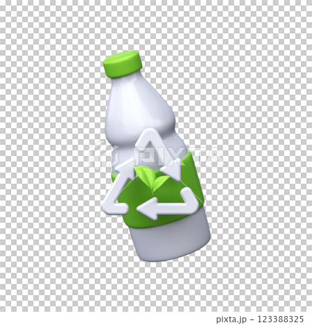 Plastic recycling. 3d plastic bottle with a recycling sign. Reusable concept Plastic recycling. 3d plastic bottle with a recycling sign. Reusable concept 123388325