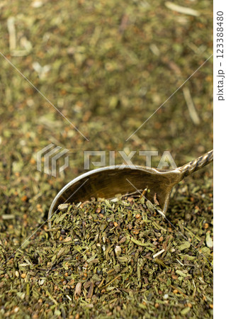 Savory herb seasoning in a spoon macro Savory herb seasoning in a spoon macro 123388480