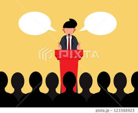 Conference or seminar. Businessman stand with podium and speech on stage in front of an audience Conference or seminar. Businessman stand with podium and speech on stage in front of an audience 123388923