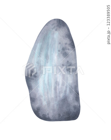 Sea rock. Watercolor and marker illustration. Rock clipart for landscape design and nature scenes. Hand drawn isolated art. Geological minerals drawing. Pebbles for ocean design 123389505