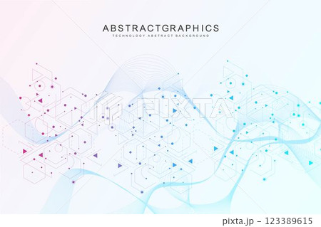Geometric abstract background with connected line and dots. Structure molecule and communication. Big Data Visualization. Medical, technology, science background. Vector illustration. 123389615