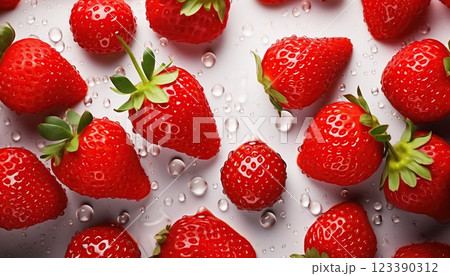 Strawberries with splashes and water drops on white background Strawberries with splashes and water drops on white background 123390312