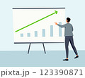 Businessman presenting a data analysis chart with rising graph. A professional corporate illustration for finance, business growth, marketing strategy, and economic progress 123390871