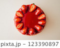 Strawberry mirror glaze cake with fresh fruit 123390897