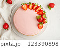 Strawberry cake with smooth pink glaze 123390898