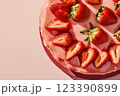 Strawberry cake with glossy pink icing 123390899
