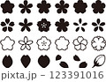 春の桜のアイコン素材集（ベクター、黒、背景透過） 123391016