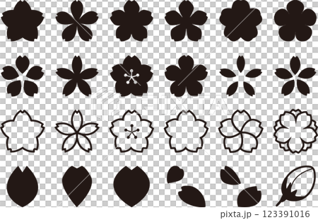 Spring cherry blossom icon collection (vector, black, transparent background) Spring cherry blossom icon collection (vector, black, transparent background) 123391016