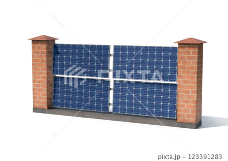 Solar panel fence - 3d rendering Solar panel fence - 3d rendering 123391283