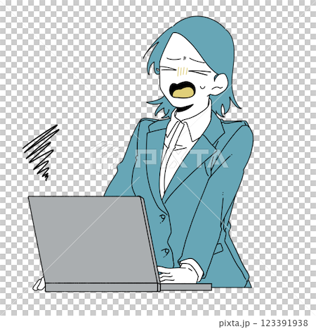 一位身穿西裝的女職員在筆記型電腦前遇到麻煩 123391938