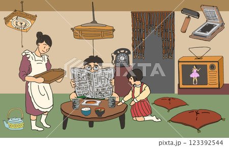 鉛筆画風の昭和のイラスト 鉛筆画風の昭和のイラスト 123392544