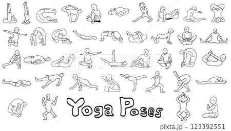 鉛筆画風のヨガポーズのイラスト 123392551