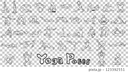 鉛筆画風のヨガポーズのイラスト 123392551