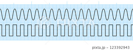 Analog and digital circuit DAC on blue ecg paper Analog and digital circuit DAC on blue ecg paper 123392943