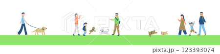 犬を散歩させる人々のイラスト 123393074