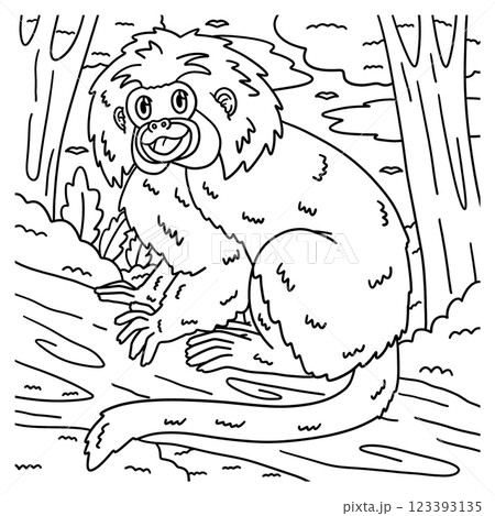 Cotton Top Tamarin Monkey Coloring Page for Kids  123393135