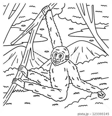 Gibbon Apes Animal Coloring Page for Kids  123393145