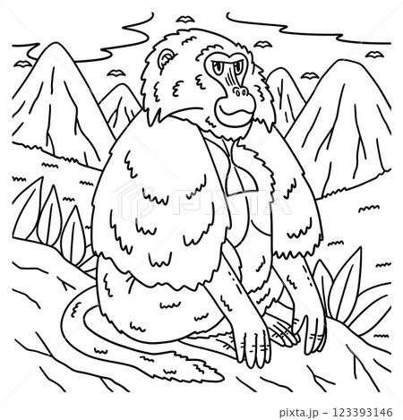 Gelada Monkey Animal Coloring Page for Kids  123393146