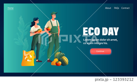 man woman farmers sellers offering fruits and vegetables organic natural food eco local grown products 123393212