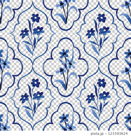 classic watercolor pattern with blue frames, stripes and flowers. cute print for wallpaper and textiles 123393624