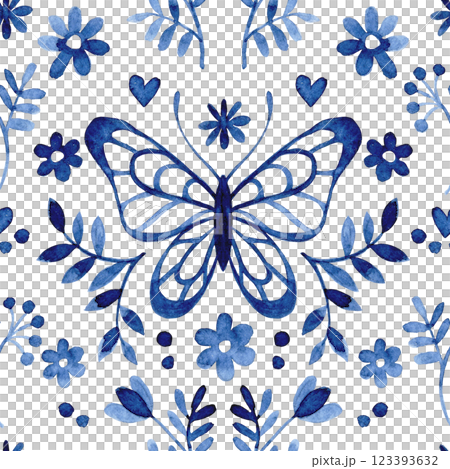 cute watercolor seamless pattern with blue flowers and butterflies. simple print cute watercolor seamless pattern with blue flowers and butterflies. simple print 123393632