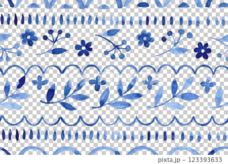 cute watercolor seamless pattern with blue flowers and leaves. simple print 123393633