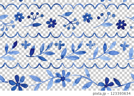 cute watercolor seamless pattern with blue flowers and leaves. simple print 123393634