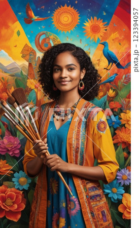 Afro-American Woman Painter Artistic Expression, Confidence, and Passion Afro-American Woman Painter Artistic Expression, Confidence, and Passion 123394057